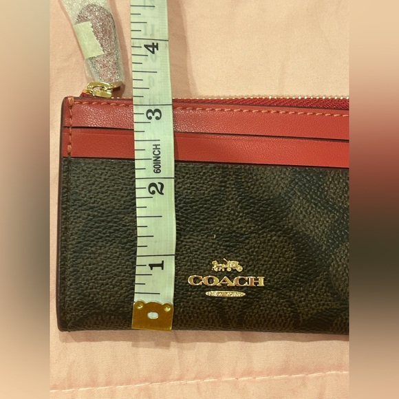 Coach Mini Skinny Brown and Red Leather ID Case - Picture 9 of 10
